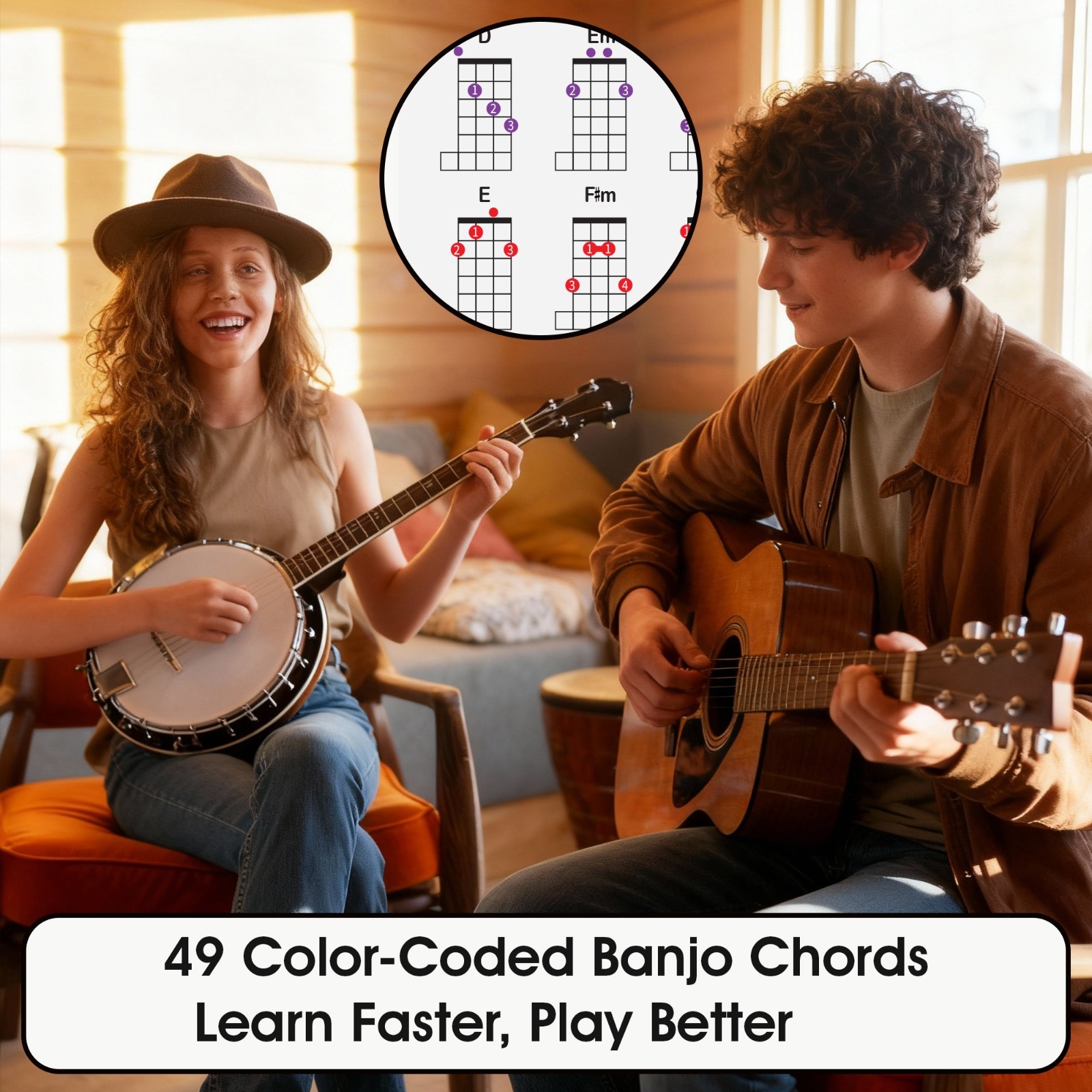 QMG Banjo Chord Families Poster (11"x17") – Laminated Chart 49 Color-Chords