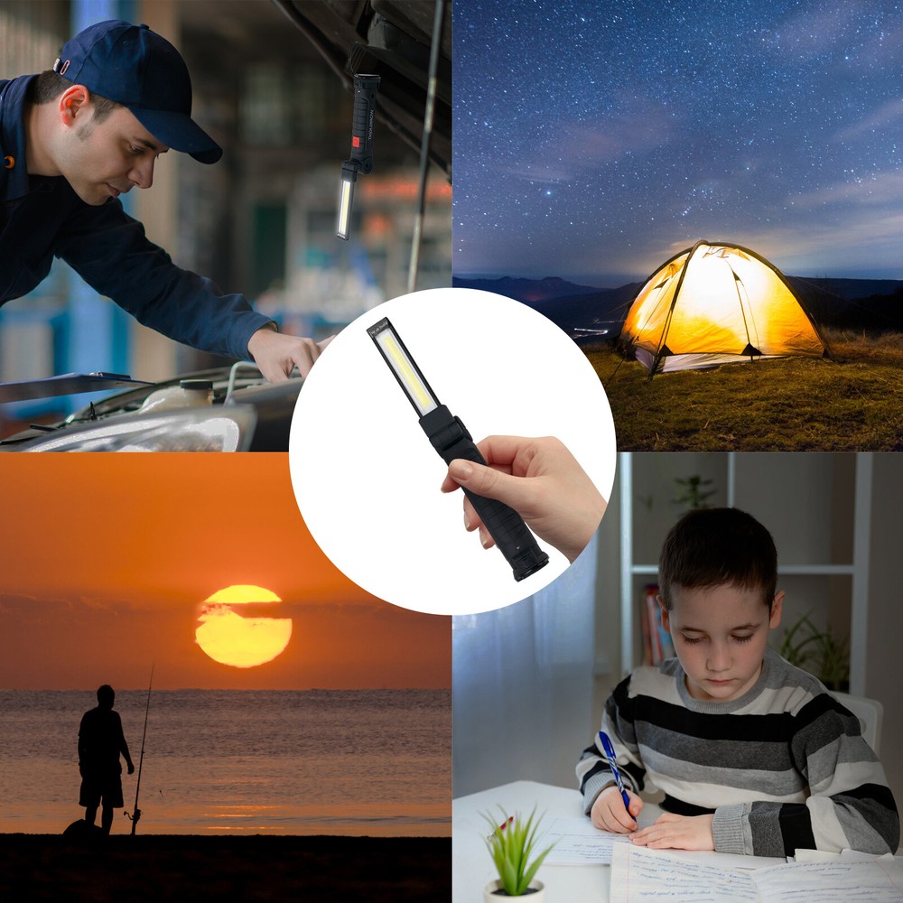 2 Pack Magnetic Base LED COB Work Light Rechargeable Mechanic Torch Flashlight