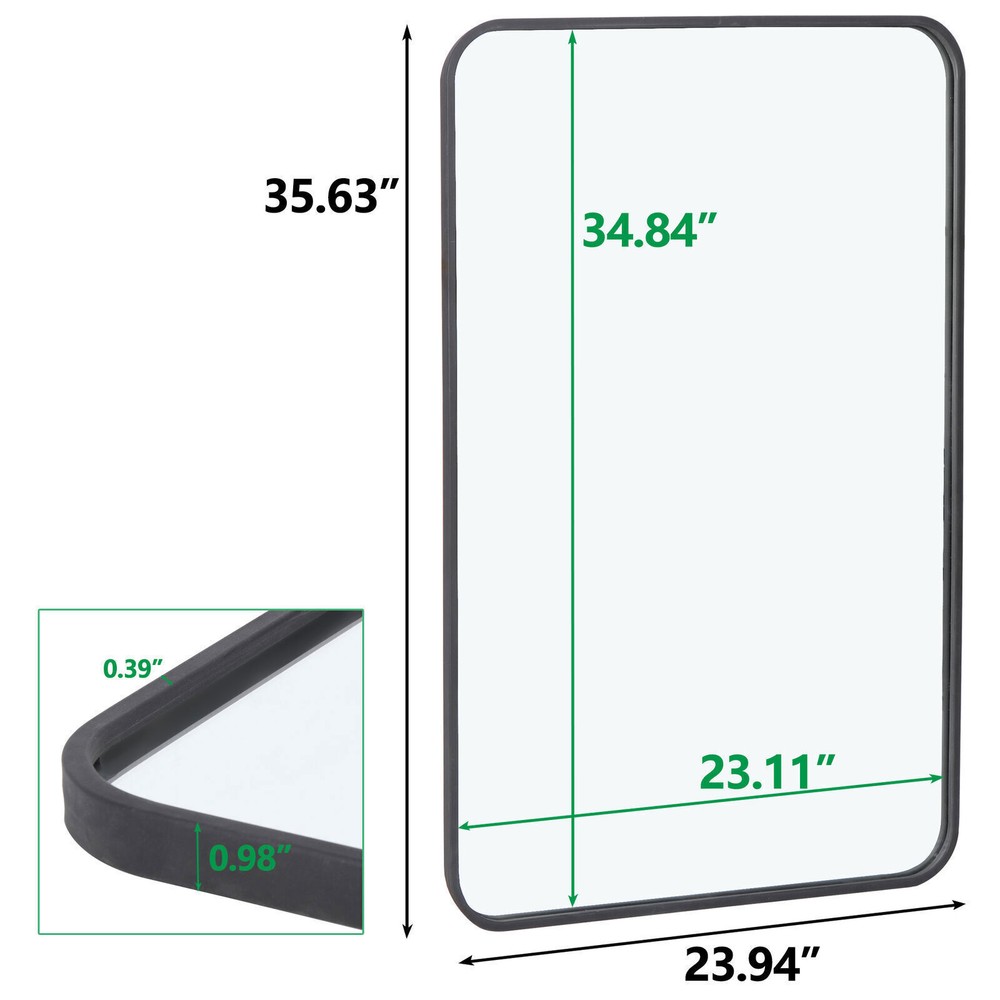 2PCS Rectangular Wall Mirror Bathroom Mirror Black Metal Framed 24" x 36"