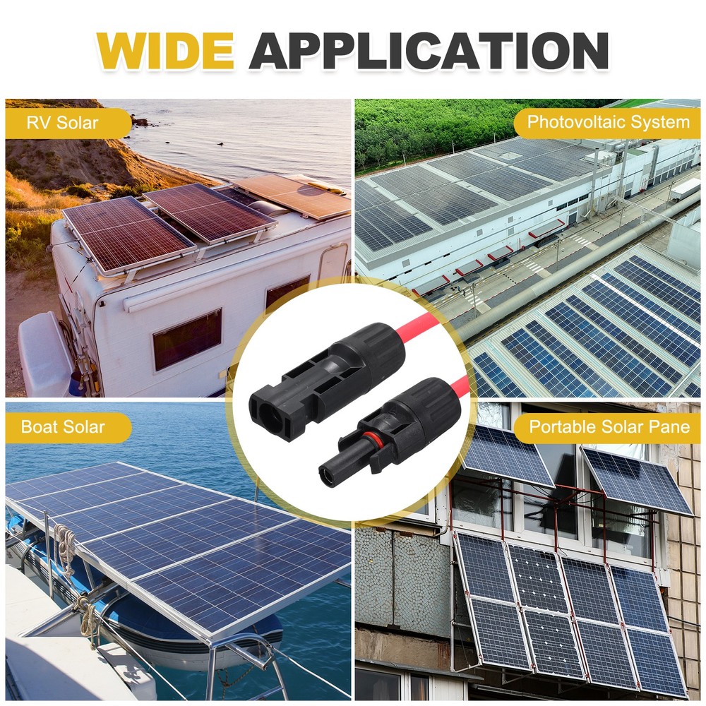 1 Pair Solar Panel Extension Cable, 10AWG 1000V, Black&Red 6.6ft