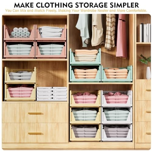 Stackable Closet Organizer Box, Multifunctional & Foldable Closet 5 Pack Green