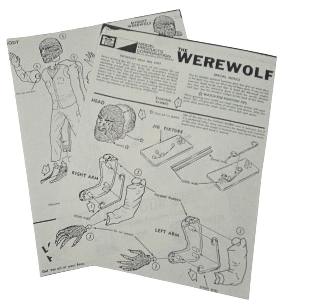 The Werewolf Model Vintage Collectible Assembly Instructions ONLY