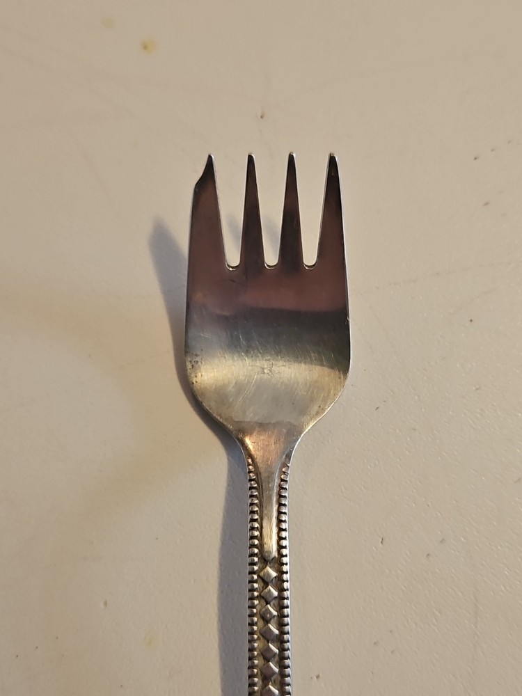 Vintage Soviet Silverware Cocktail Fork Silver Plated Baby Fork Bead Design