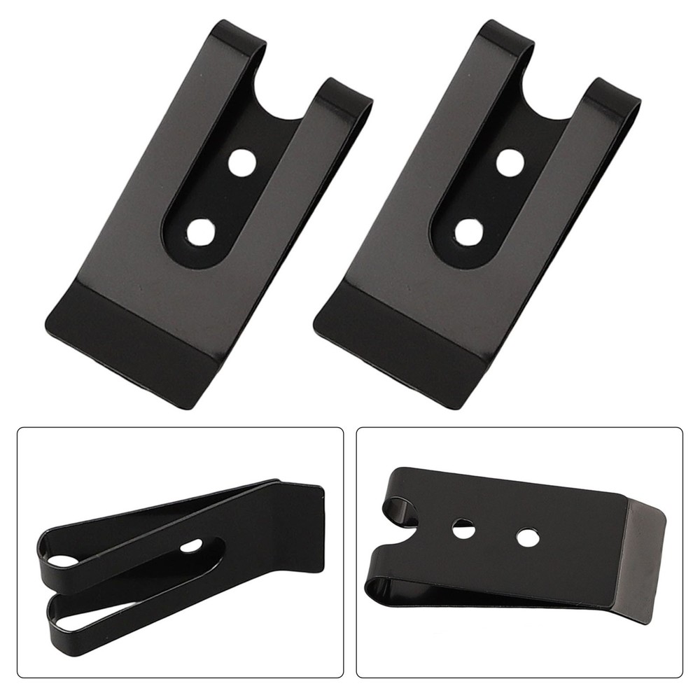 Practical Belt Clip Hook Securing Clip 2pcs Black Coated Finish Flat Base