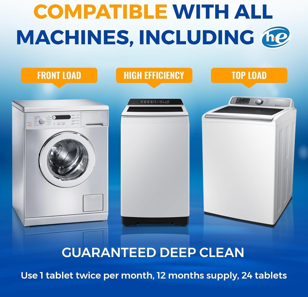 Washing Machine Cleaner Tablets 24 pack Powerful Descaler -Deep Cleaning for HE