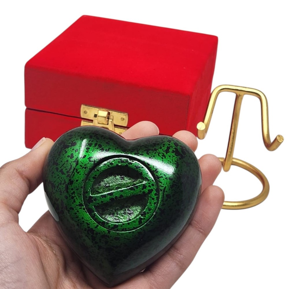 Custom Green Heart Cremation Keepsake Urn for Ashes with Display Stand & Box