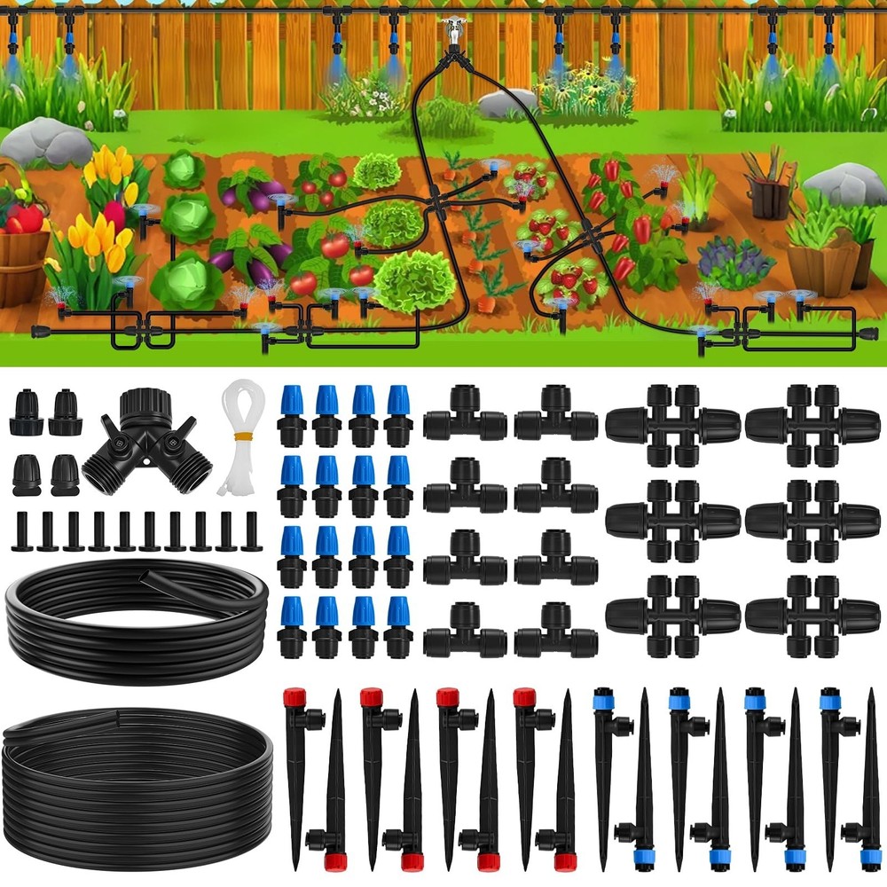 200 FT Quick-Connect Drip Irrigation System Kit, Automatic Garden Watering Mi...