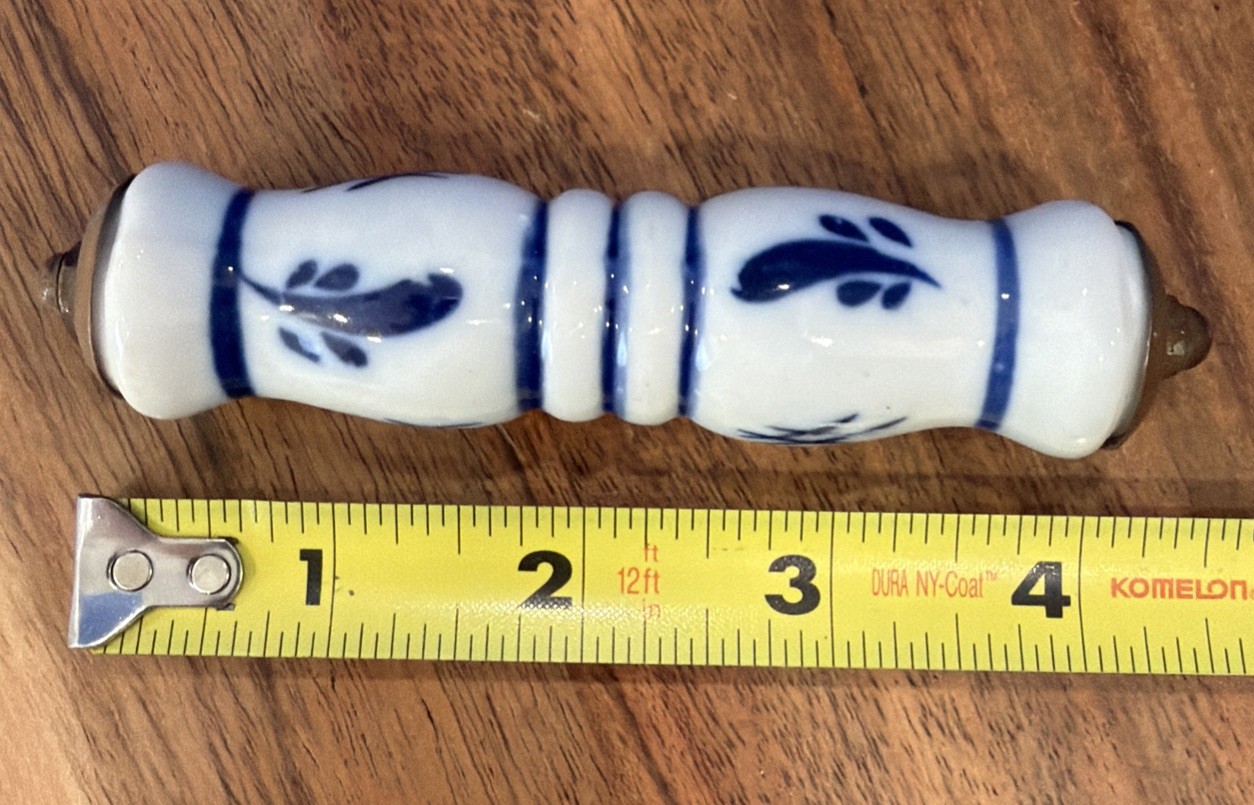 vintage delft blue and white ceramic handle, found on copper kettles, teapots