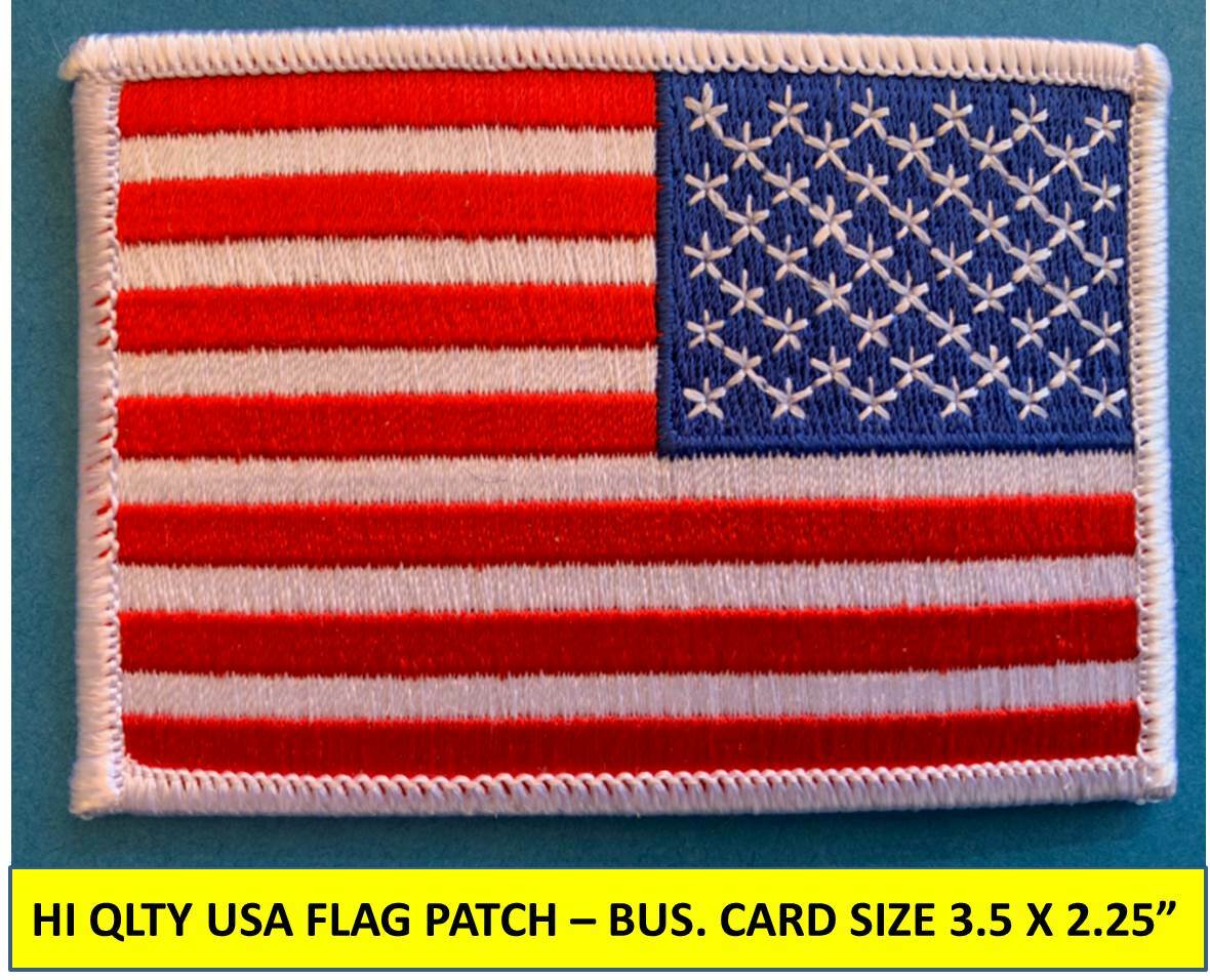 REVERSE USA AMERICAN FLAG PATCH IRON-ON SEW-ON WHITE BORDER (3½ x 2¼”)