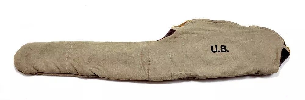WWII-Style Carbine Canvas Carry Case Bag with Shoulder Strap. Marked US - Khaki.