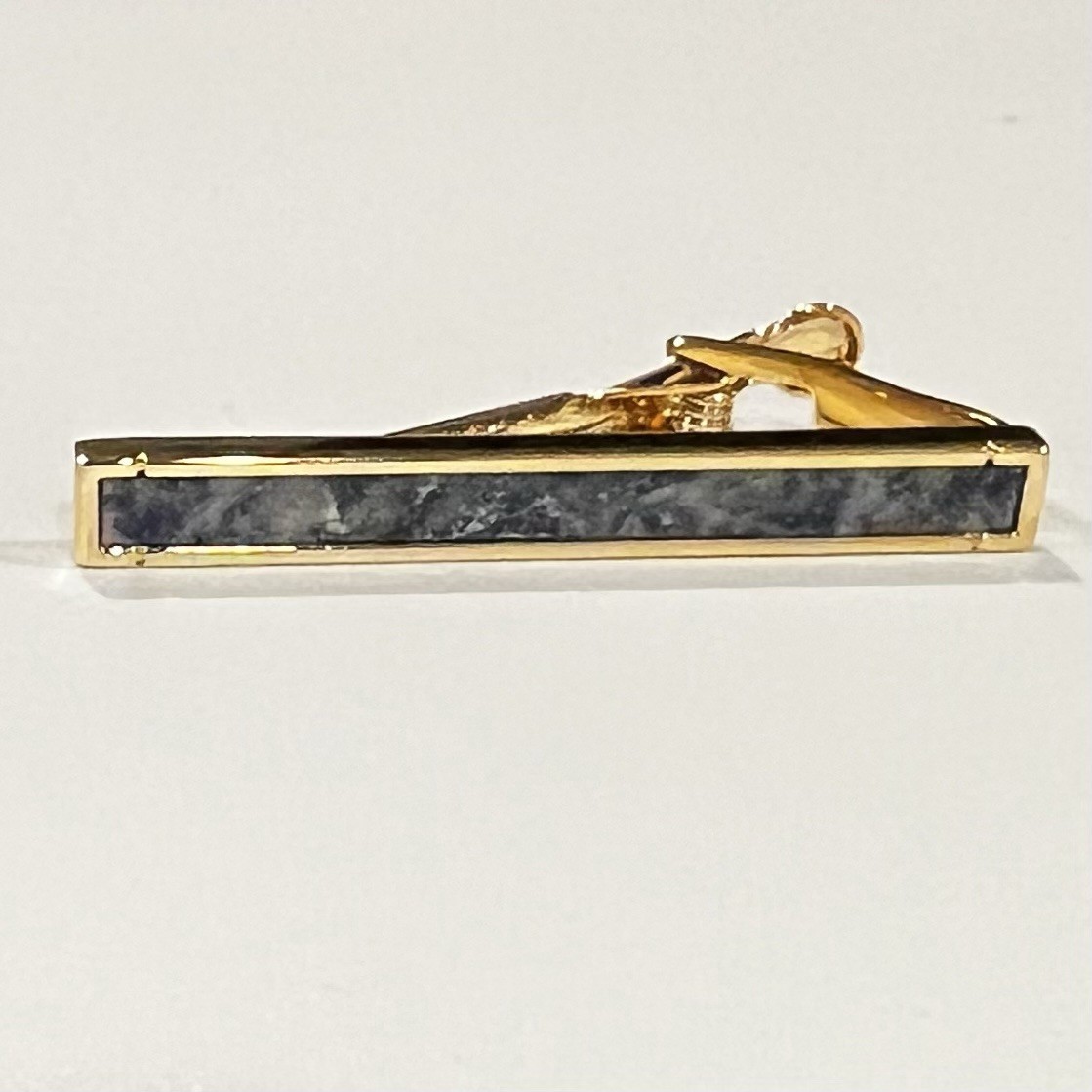Gold Border Sodalite Stone Tie Clip Men Birthday Wedding Gift Tie Bar