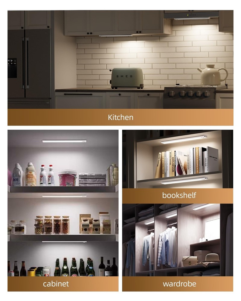 4-Pack Under Cabinet Lighting Wireless,LED Rechargeable Motion Sensor Light I...