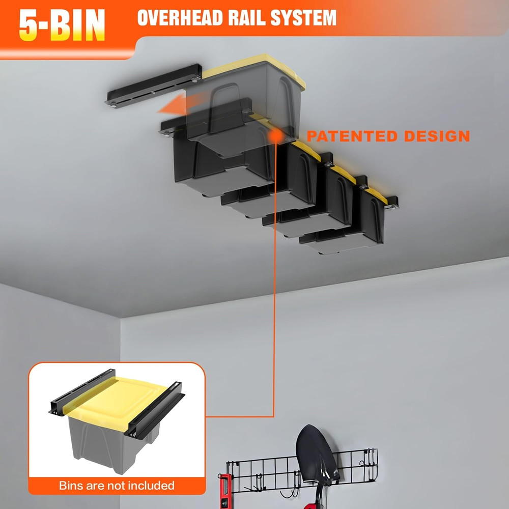 Garage Ceiling Bin Storage Rack, Adjustable Heavy Duty Overhead Tote Storage Rai