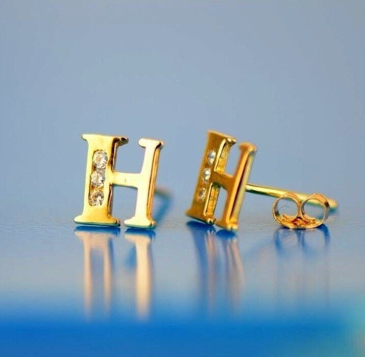 14k Yellow or White Gold Initial Letters CZ Stud Earrings