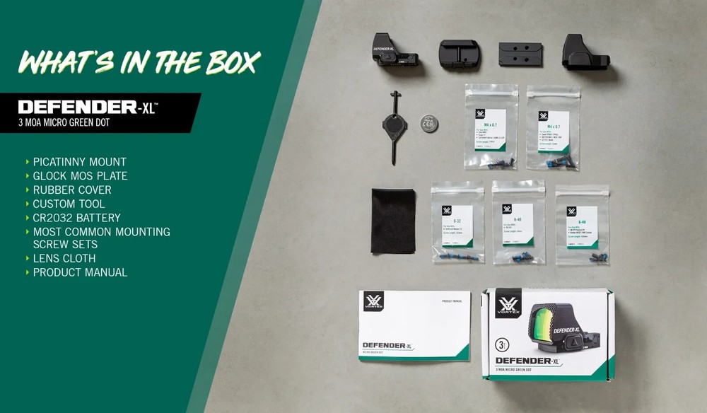 Vortex Optics Defender-XL Micro 3 MOA Green Dot Sight DFXL-MGD3