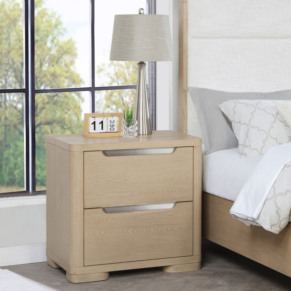 Light Elm 2-drawer Nightstand Bedside Table