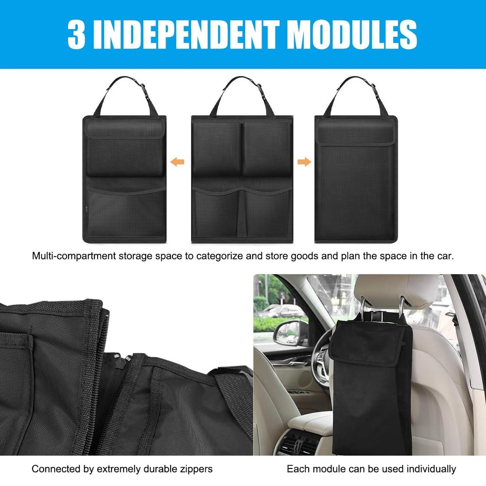 Hanging Car Trunk Organizer with Lids, 7 Pockets, Waterproof Storage Solution