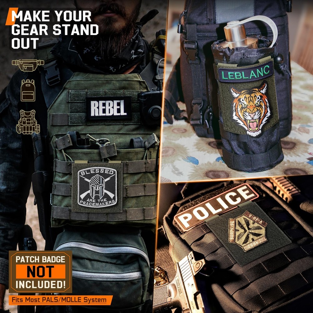 Molle Patch Panel,2/4 Pcs Tactical Hook&Loop Adapter Panel Morale Patch Board...