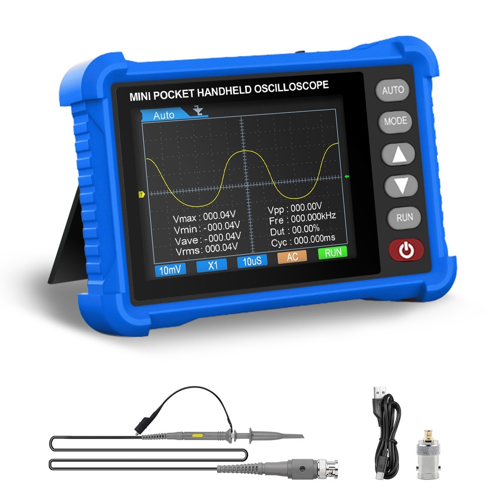 Handheld Digital Oscilloscope, 500kHz Bandwidth, 2.5MS/s, 2.8" LCD, Auto Setup