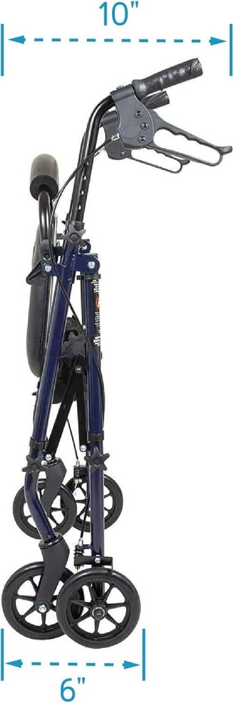 Adjustable Folding Rollator Walker for Seniors with 350lb Capacity - Dark Blue
