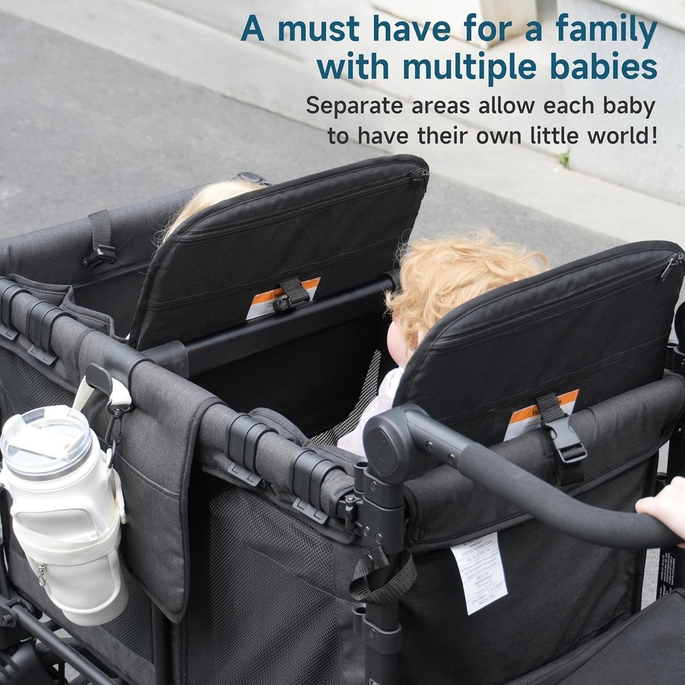 Forward-Facing Support Bar + 4-Pack Stroller Wagon Snack Tray with Spill-Proof C