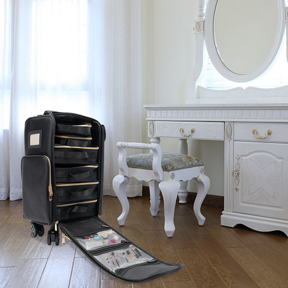 Professional Makeup Case Rolling Makeup Train Case Cosmetic Storage Organizer US