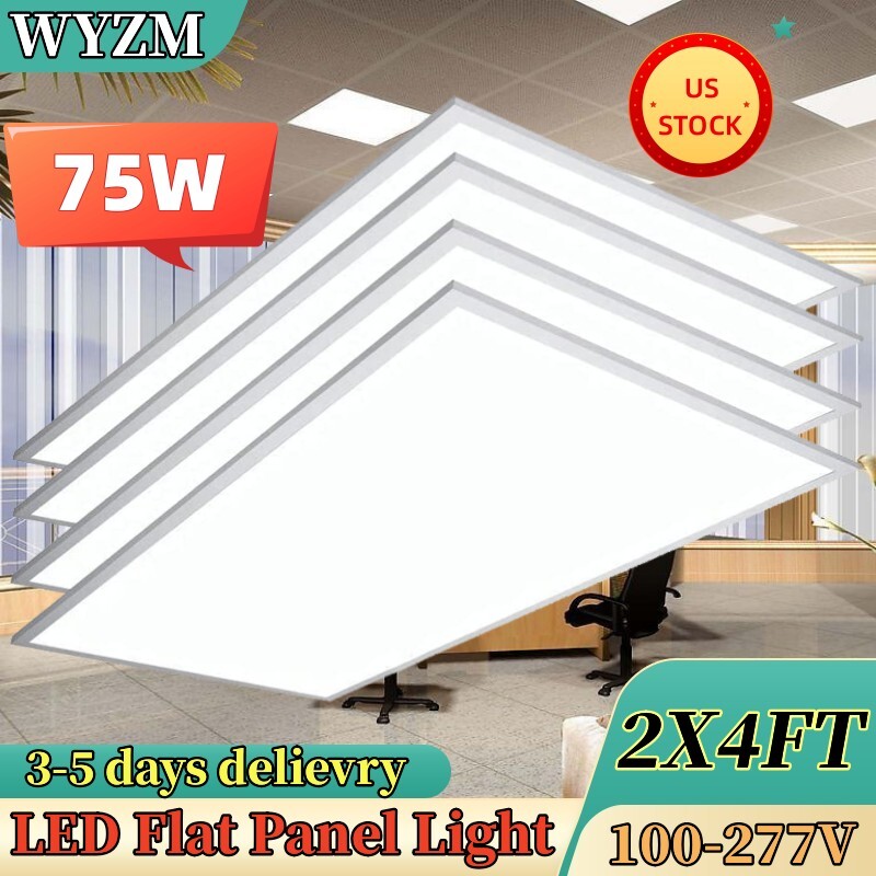4PC 75W 2x4FT Flat LED Troffer Panel Light LED Drop Ceiling Panel Recessed Light