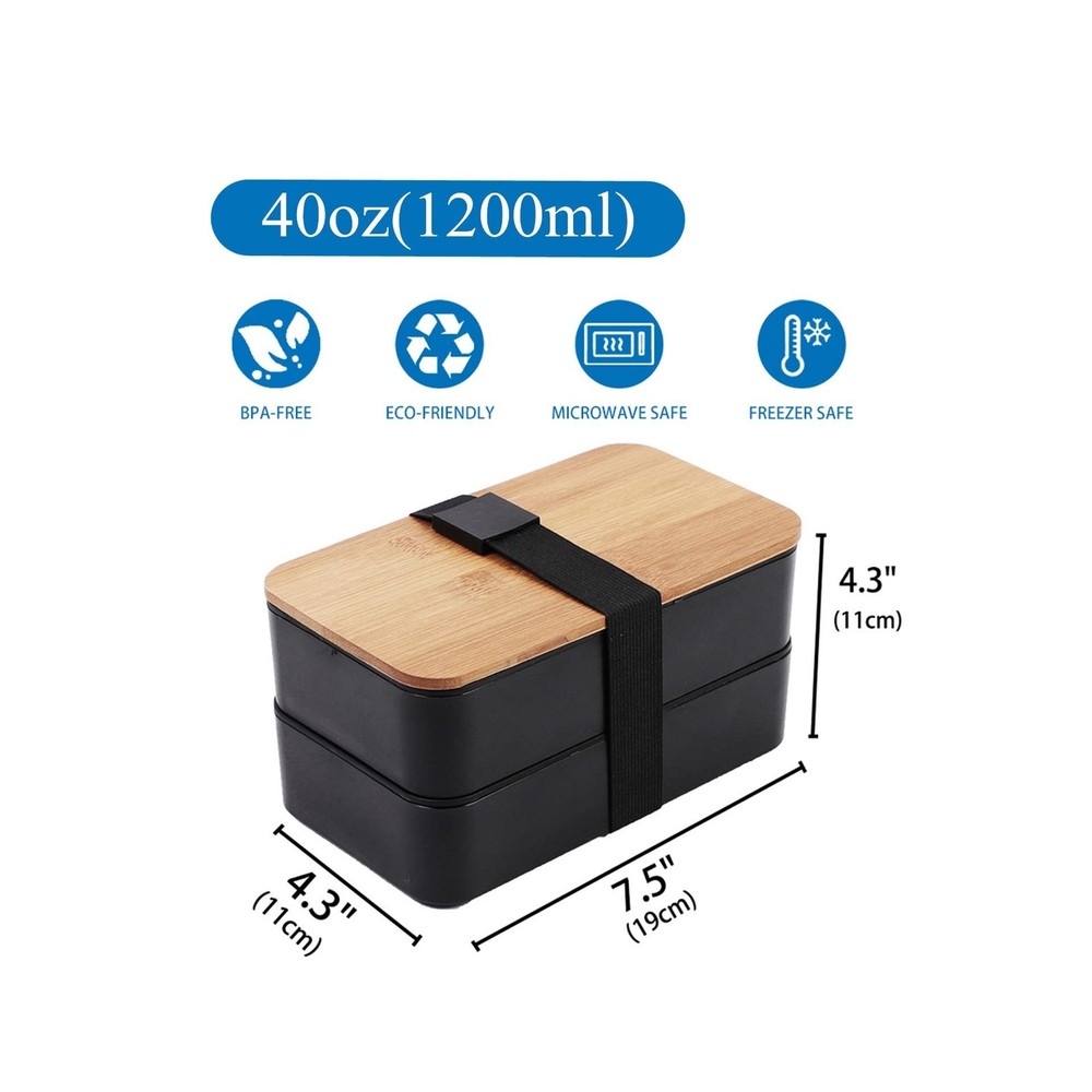 Japanese Bamboo Bento Box with Compartments and Utensils Stackable ... Fast Ship