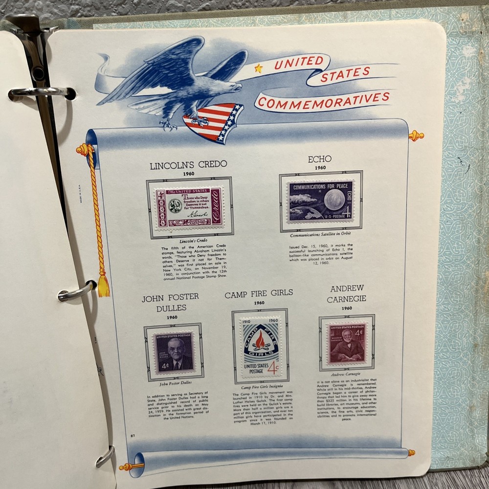 White Ace United States Commemoratives Postage Stamps Book 1947-1964 Qty 229