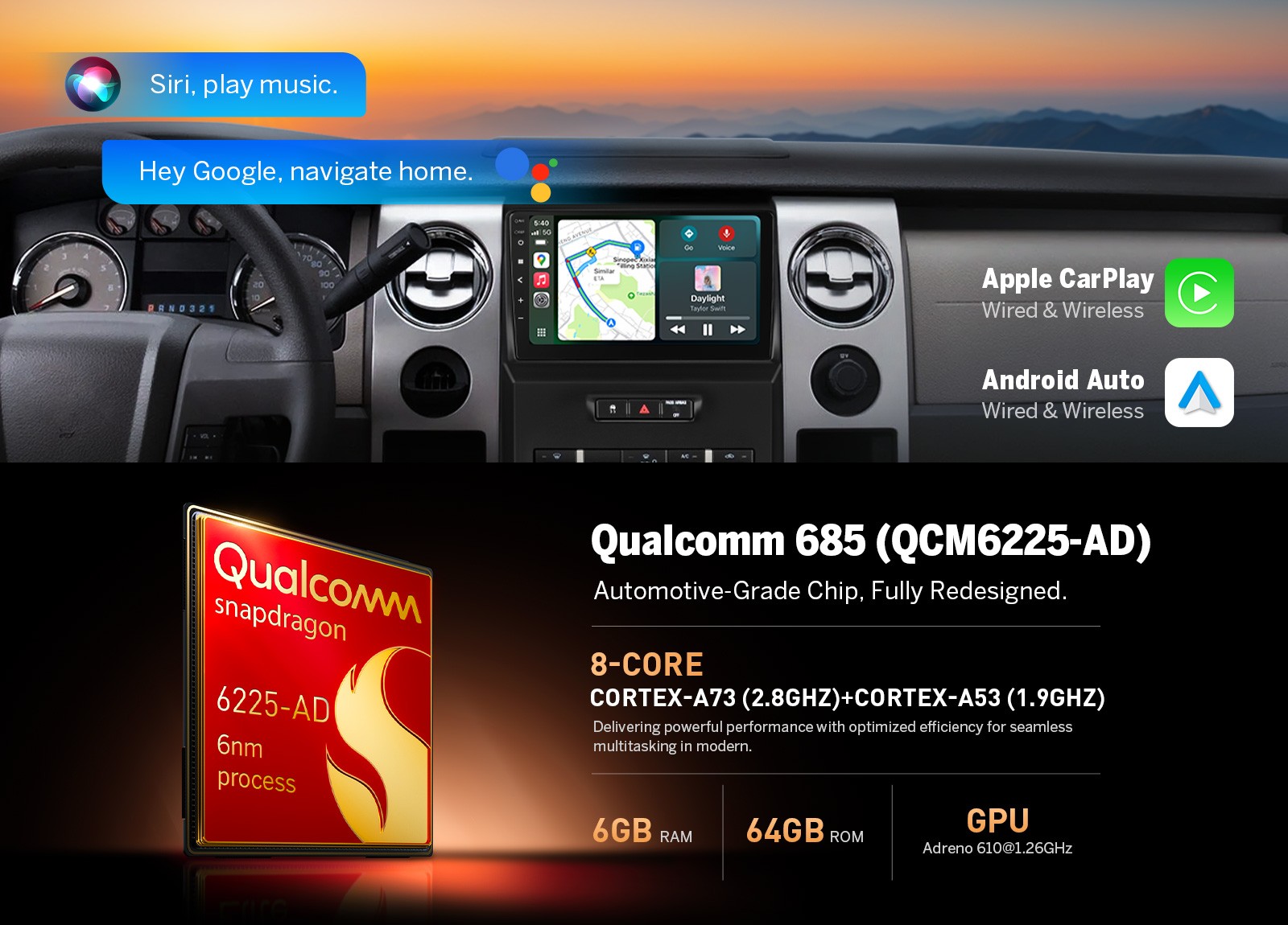 CAM+DVR+FDF1X7S Android 14 6+64 9" Car Stereo GPS HeadUnit CarPlay For Ford F150