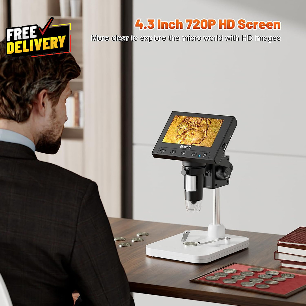 LCD Digital Coin Microscope 1000X Magnification 4.3" Screen LED Lights…