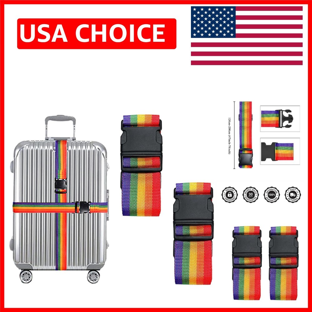 Quick Release Luggage Straps - 2 Pack Adjustable Rainbow Suitcase Belts