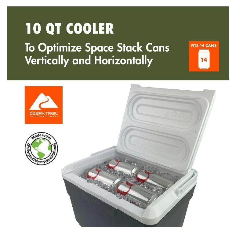 10 Quart Hard Side Cooler, 14-Can Capacity, Gray