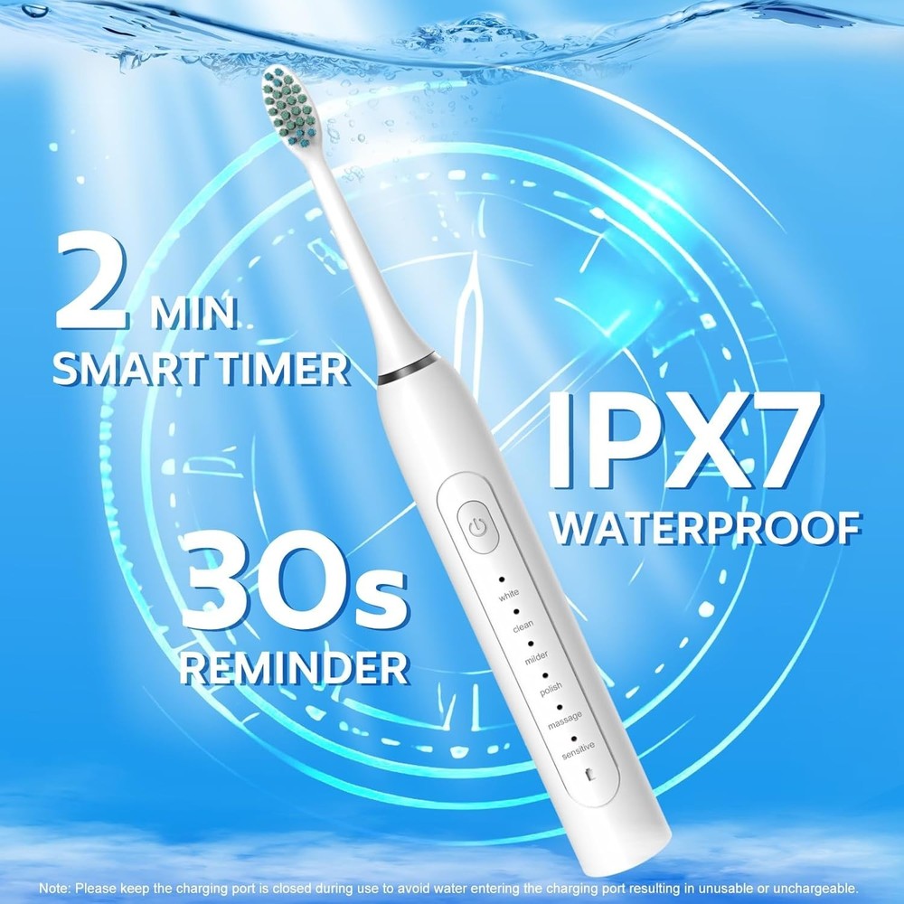 Ultimate Waterproof Sonic Toothbrush - 6 Modes, Smart Timer & Lightweight Design