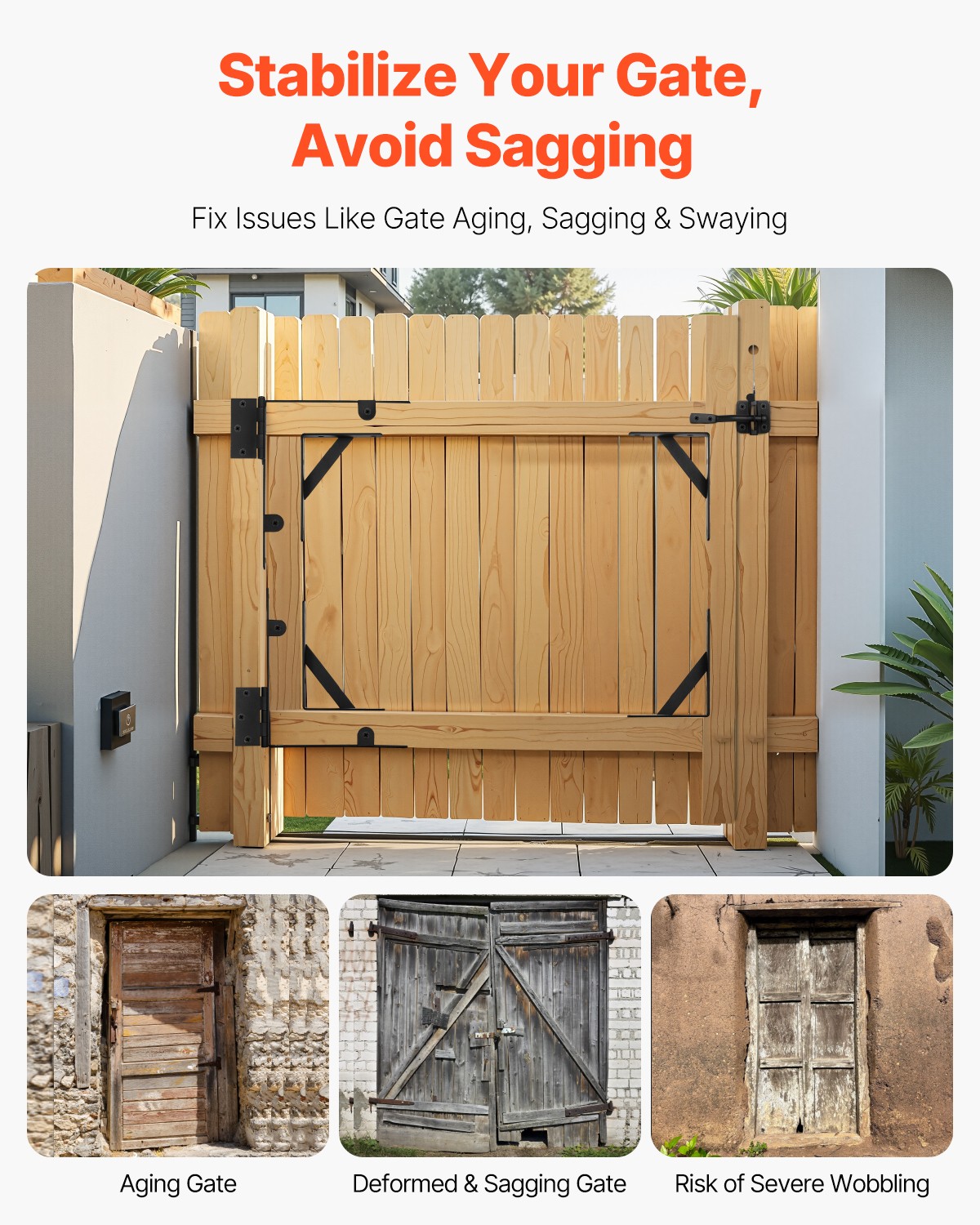 VEVOR Gate Corner Brace Bracket 2Sets Anti Sag Gate Frame Hardware Kit Iron