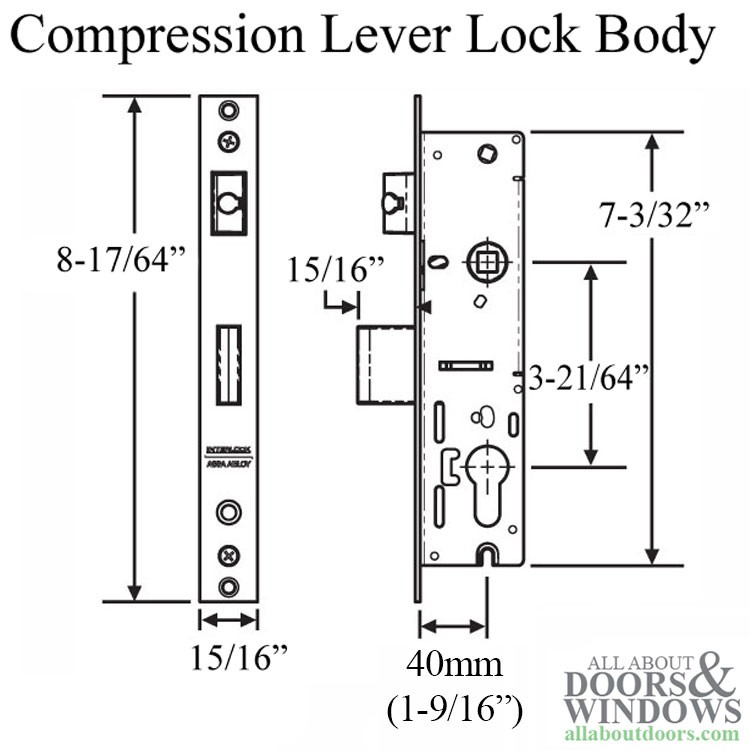 Interlock Lever Compression 24mm 2-4-Point Lock, 40/85, 1/2" Deadbolt Throw, 1"