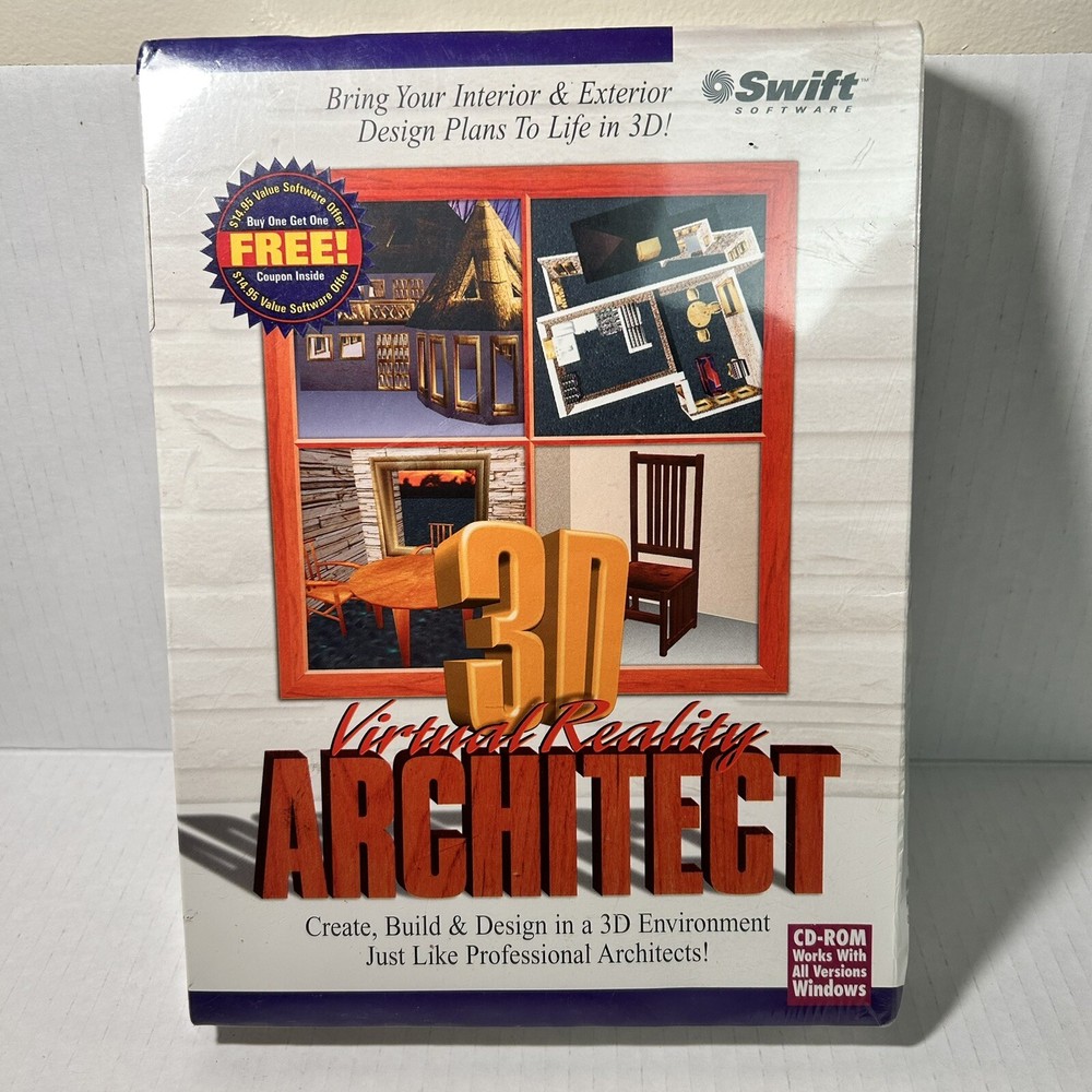 Vtg  PC Software 3D Virtual Reality Architect CD Rom NOS Windows Swift Big Box