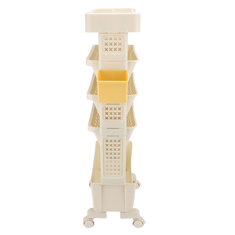 Rolling Book Cart 5 Tier PP Multi-Functional Movable Storage Book Rack White