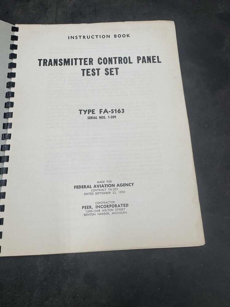Transmitter Control Panel Test Set Manual