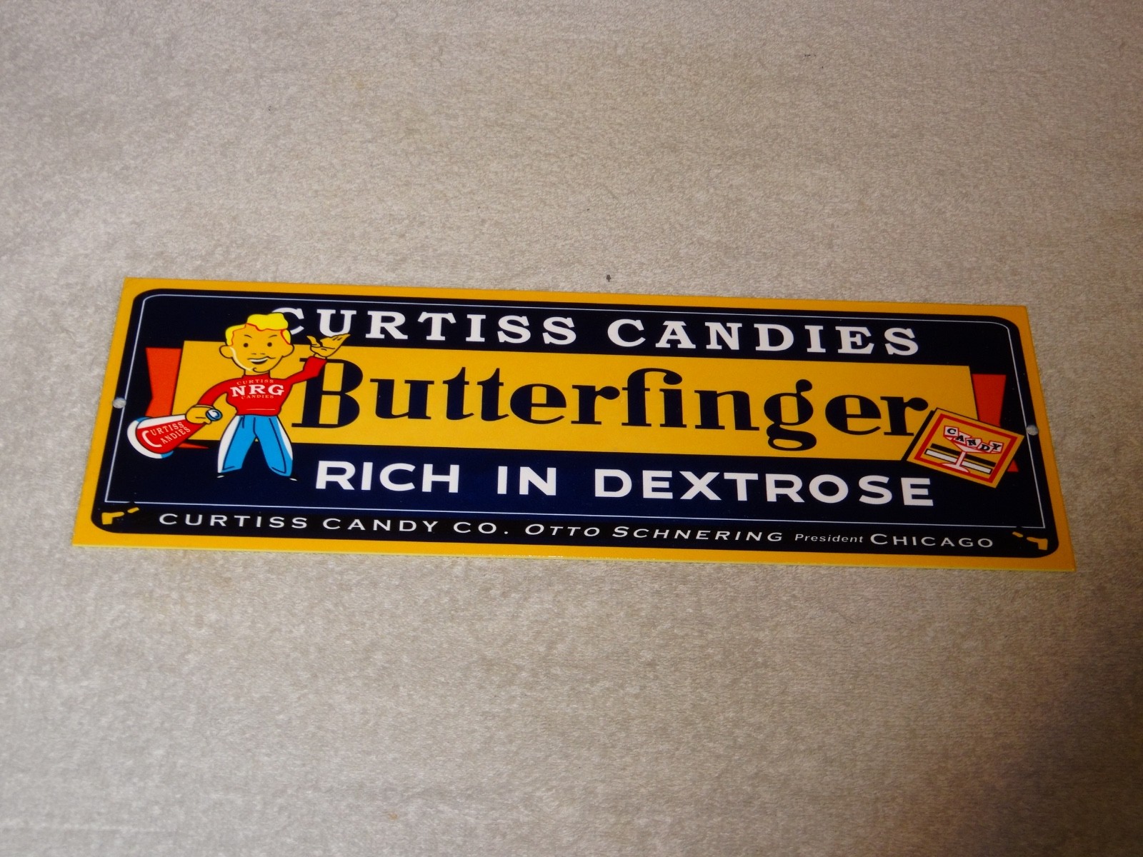 VINTAGE CURTISS CANDIES BUTTERFINGER 15" METAL CHICAGO CHOCOLATE CANDY BAR SIGN!