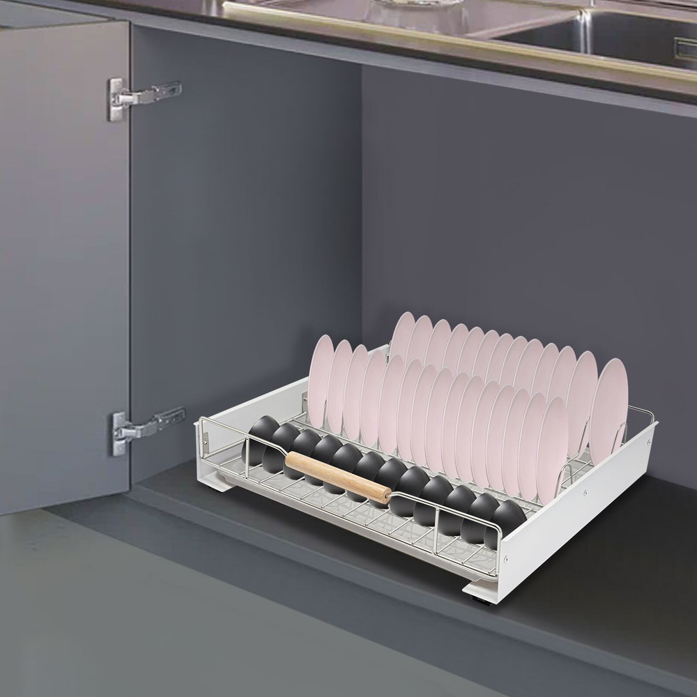 Modern Pull Out Drawer&Bottom-Mounted Slide Out Storage Shelf Silver, White New