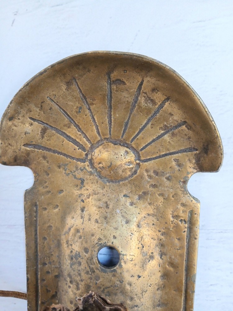 Early Original Cast Hammered Solid Bronze Candle Sconce Light Lamp