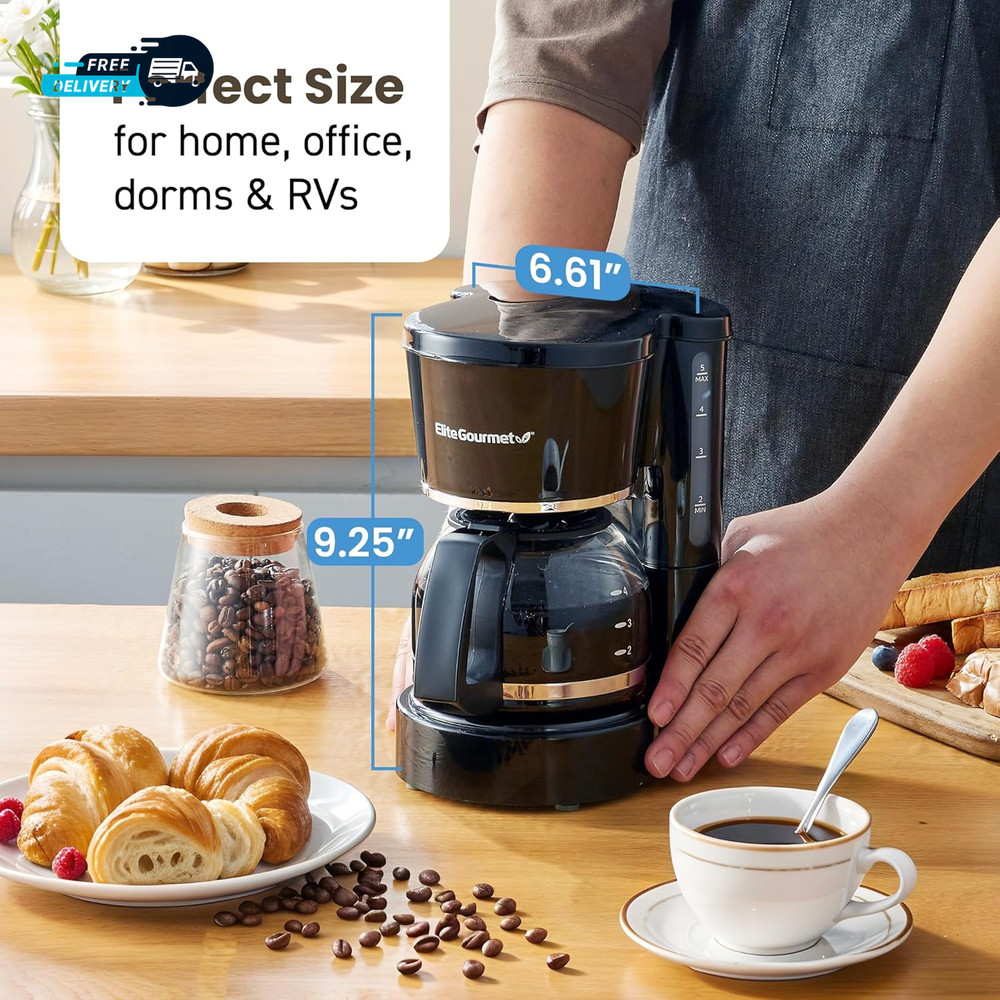 EHC-5055 Automatic 5-Cup Brew & Drip Coffee Maker with Pause N Serve Reusable