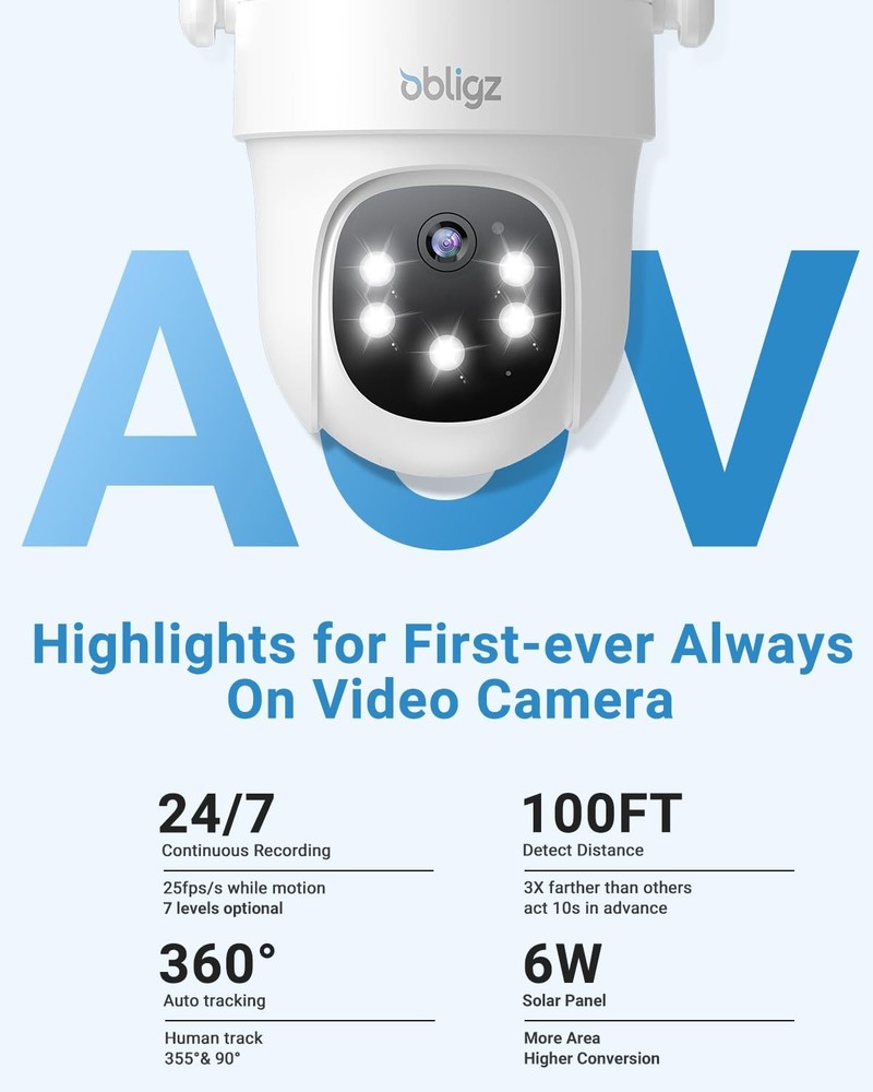 Solar Camera Security Outdoor - AOV 24/7 Recording Security Cameras Wireless ...