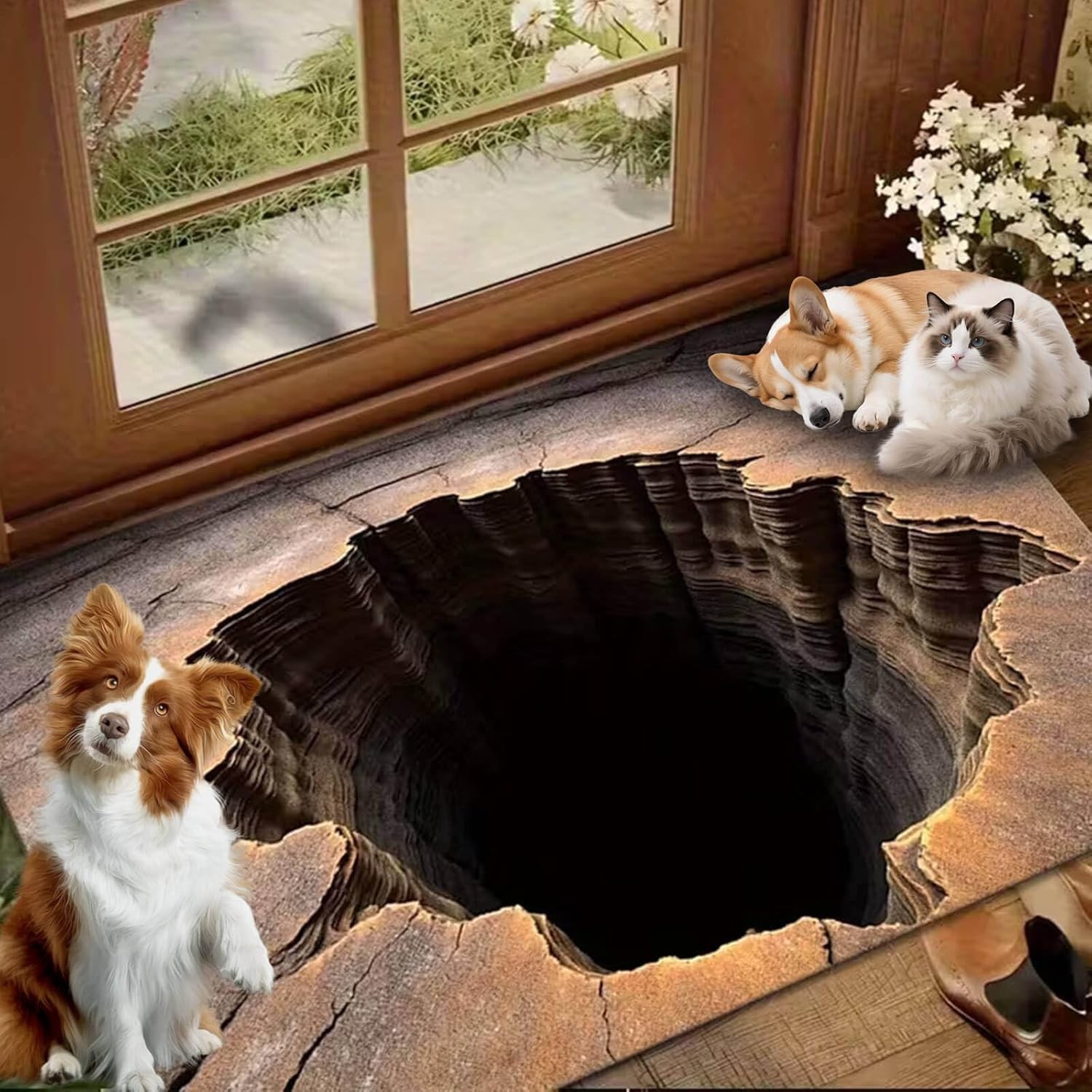 Design 3D Rugs Optical Illusion Hole For Door Entrance Bath and Stair Zones