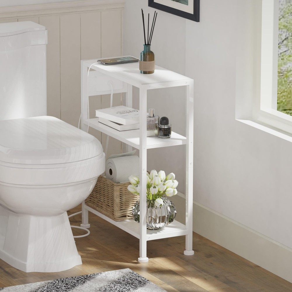 End Table Charging Station 3-Tier Side Table USB Type C 2 Outlets White