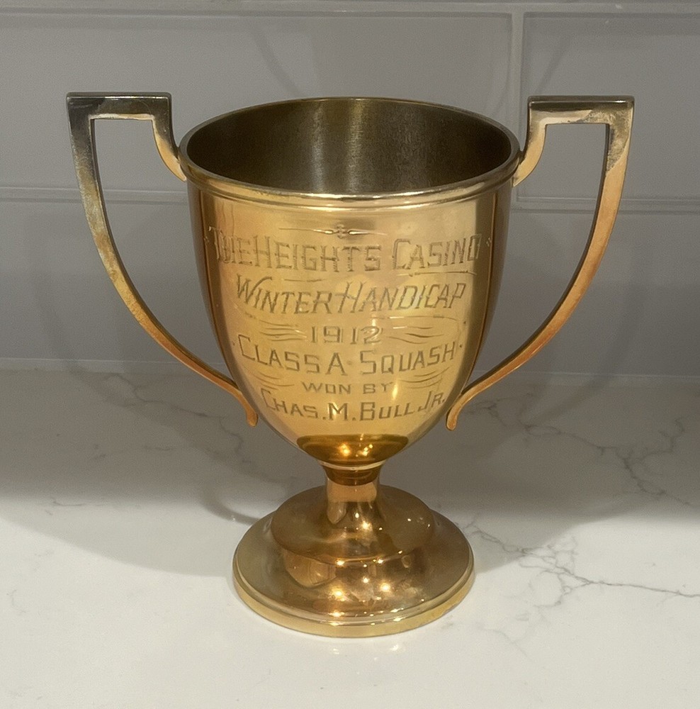 The Heights Casino Class A Squash Gilt Silverplate Wilcox 6 1/2” Trophy 1912