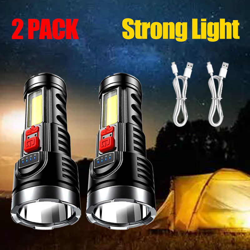 2 x 4 Mode Rechargeable Flashlights Super Bright Multi-Function COB Flashlight