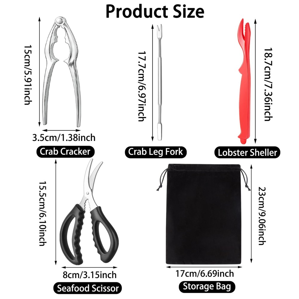 Seafood Cracker Tool Set Includes Shellers Forks Scissors Storage Bag