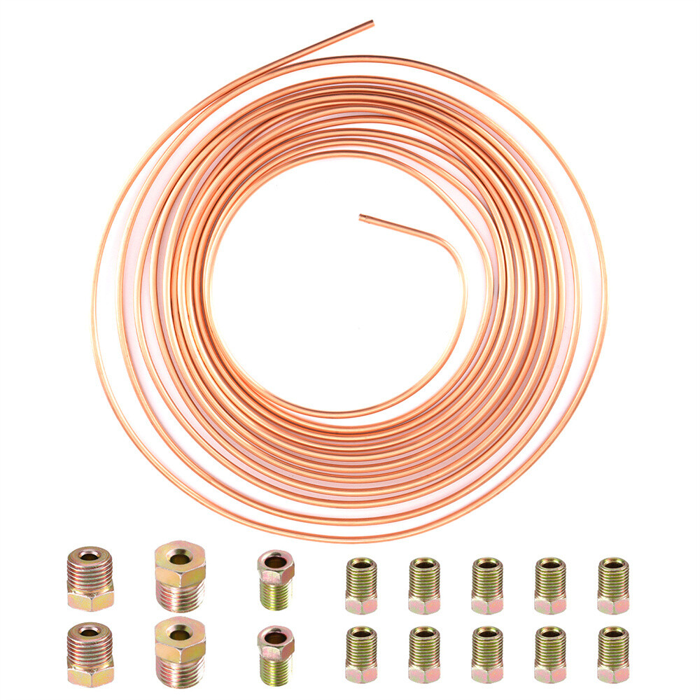 2x Copper Nickel Brake Line Tubing Kit 3/16 OD 25 FT Coil Roll All Size Fitting